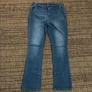 Blue Flare Wide Leg Jeans with Faded Wash